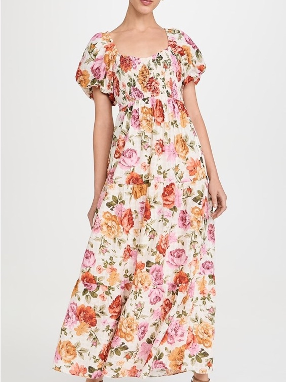 Nwot Yumi Kim joanna Floral Tie-Front Maxi Dress in Pink, Orange & Green